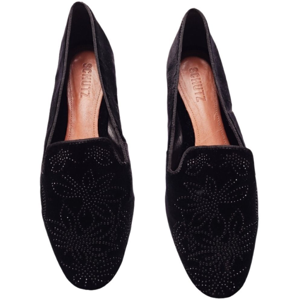 Schutz Velour Floral Jeweled Loafers